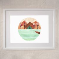 Camping by the Lake Roundscape - Wanderlust Adventure Art Print