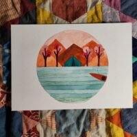 Camping by the Lake - A4 Original Watercolour Painting
