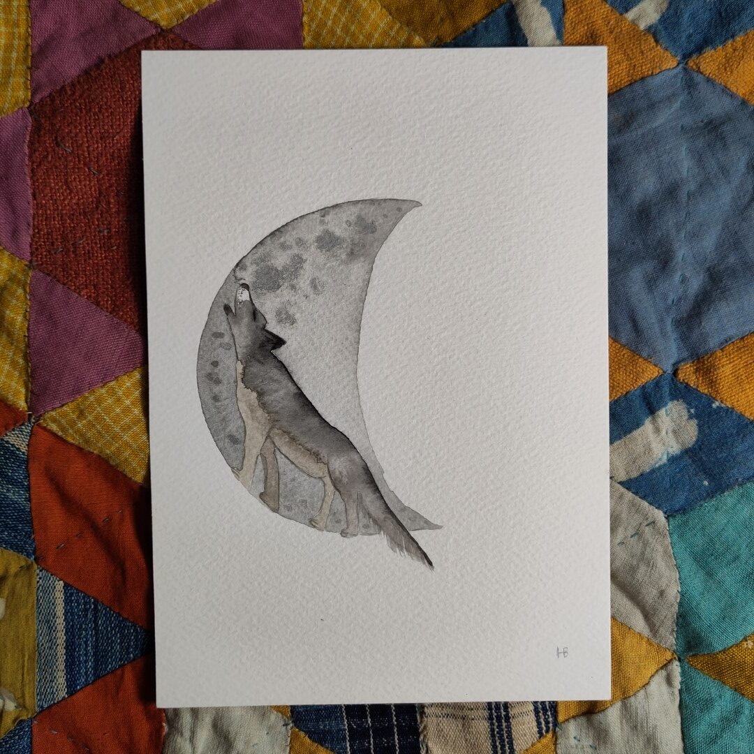 Moon Wolf - A5 Original Watercolour Painting